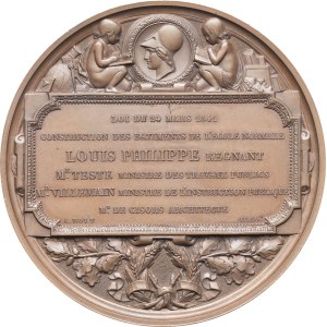 MÉDAILLES - France, Louis-Philippe Ier (1830-1848). Médaille, construction des bâtiments de l’école normale, par A. Bovy 1841, Paris.