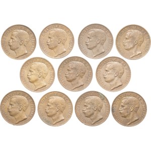 Victor Emmanuel III (1900–1946). 10 centesimi, 50th anniversary of the kingdom, set of 11 coins from 1911, R, Rome.