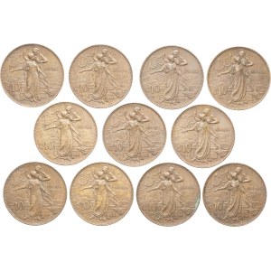 Victor Emmanuel III (1900–1946). 10 centesimi, 50th anniversary of the kingdom, set of 11 coins from 1911, R, Rome.