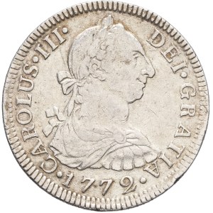 Karol III. (1759–1788). 2 reales, 1772, F M, Mo, Mexiko.