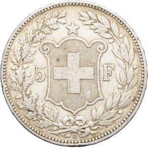 Swiss Confederation (1848–present). 5 francs, Head of Helvetia, 1890, B, Bern.