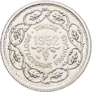 Mohamed Lamine, Bey (1943-1957). Modulo da 10 franchi AH 1372 - 1952, Parigi.