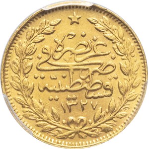Mohammed V (1909–1918). 50 kuruszów, rok 1327/3 według kalendarza islamskiego (1912), Konstantynopol.