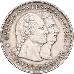 Federatívna republika Spojených štátov amerických (1776 – súčasnosť). Dolár, odhalenie sochy La Fayetteho v Paríži v roku 1900, Filadelfia.