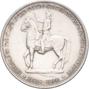 Federatívna republika Spojených štátov amerických (1776 – súčasnosť). Dolár, odhalenie sochy La Fayetteho v Paríži v roku 1900, Filadelfia.