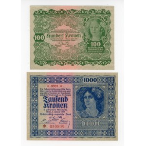 Rakousko, sada 100 korun z roku 1922 a 1 000 korun z roku 1922. Celkem 2 ks. (608)
