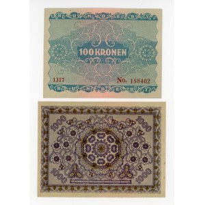 Rakousko, sada 100 korun z roku 1922 a 1 000 korun z roku 1922. Celkem 2 ks. (608)