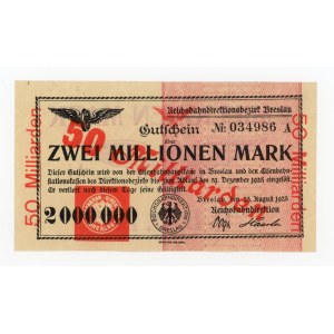 Wrocław/Breslau, 50 billion/2 million marks, 1923 (612)