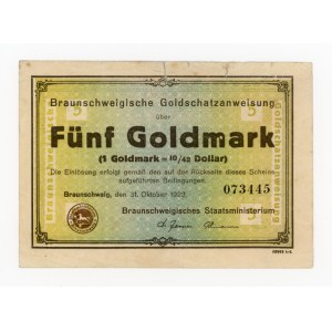 Německo, Braunschweig, 5 zlatých marek 1923 (654)