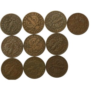 Druhá poľská republika, súprava 5 grošov 1925–1939. Celkom 10 ks. (914)
