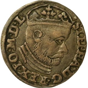 Stefan Batory, Trojak 1586, Olkusz - N-H next to the coats of arms (1035)