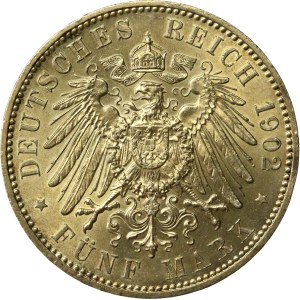 Germany, Saxony, 5 marks, 1902, Death of Albert I of Wettin (1063)