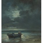 Marian Mokwa (1889, Malary – 1987, Sopot), Nocturne with a Boat at Sea