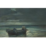 Marian Mokwa (1889, Malary – 1987, Sopot), Nocturne with a Boat at Sea