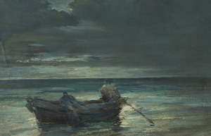 Marian Mokwa (1889 Malary - 1987 Sopot), Nokturn z łódzią na morzu