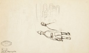 Adam Marczyński (1908 Kraków - 1985 Kraków), Rybacy suszący sieci (recto) / Szkic postaci i architektury (verso)