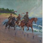 Jerzy Kossak (1886, Kraków – 1955, Kraków), Uhlans Riding Along the Beach, 1945