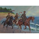 Jerzy Kossak (1886, Kraków – 1955, Kraków), Uhlans Riding Along the Beach, 1945