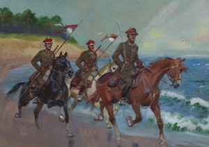 Jerzy Kossak (1886 Kraków - 1955 Kraków), Ułani jadący plażą, 1945