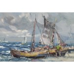 Eugeniusz Dzierżencki (1905, Varsovie - 1990, Sopot), Paysage marin avec des bateaux