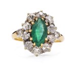 Ring with an emerald and diamonds, first half of the 20th century