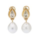 Pearl and diamond earrings, second half of the 20th century