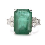Ring with an emerald and diamonds, early 21st century