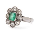 Ring with an emerald and diamonds, second half of the 20th century