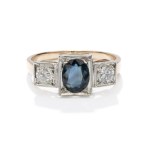 Ring with a sapphire and diamonds, second half of the 20th century, Warsaw