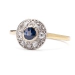 Ring with a sapphire and diamonds, first half of the 20th century