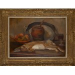 Henryk Epstein (1891, Łódź – 1944, concentration camp, likely Auschwitz), Still Life with a Bowl of Fruit and a Hare, 1920s