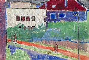 Jan Cybis (1897 Wróblin - 1972 Warszawa), Widok z balkonu na Saską Kępę, lata 50. XX w.