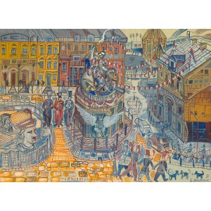 Edward Dwurnik (1943 Radzymin – 2018 Warschau), „Bartosz Głowacki in Tarnobrzeg“ aus der Serie „Reisen per Anhalter“, 1991