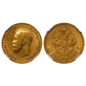Cesarstwo Rosyjskie, 10 rubli, rok 1901, (AR), NGC, AU – SZCZEGÓŁY