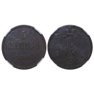 Russian Empire, 5 Pennia, 1865 year, NGC, XF DETAILS