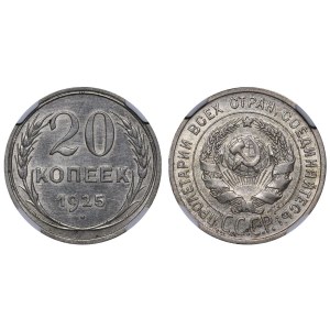 Soviet Union, 20 Kopecks, 1925 year, NGC, AU DETAILS
