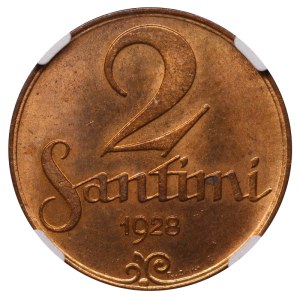 Latvia, 2 Santimi, 1928 year, NGC, MS 64 RD