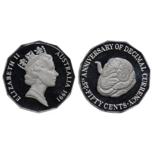 Australia, 50 Cents, 1991 year, 25 Years Decimal Currency