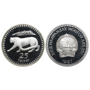Mongolia, 25 togrog, 1987, WWF - Leopardo delle nevi