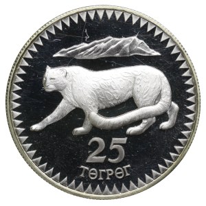Mongolia, 25 togrog, 1987, WWF - Leopardo delle nevi