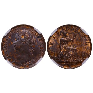 United Kingdom, 1 Farthing, 1885 year, NGC, MS 62 BN