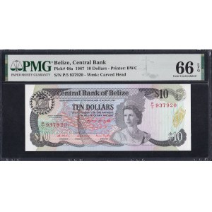 Belize, 10 Dollars, 1987, Gem UNC 66 EPQ