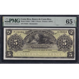Costa Rica, 5 Pesos, 1899, Gem UNC 65 EPQ