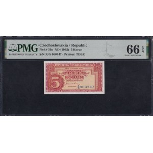 Czechoslovakia, 5 Korun, 1945, Gem UNC 66 EPQ