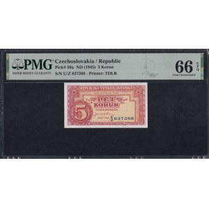 Czechoslovakia, 5 Korun, 1945, Gem UNC 66 EPQ