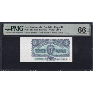 Czechoslovakia, 3 Koruny, 1961, Gem UNC 66 EPQ