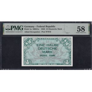 Germany (GFR), 1/2 Deutsche Mark, 1948, Choice About UNC 58