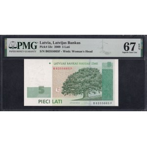 Łotwa, 5 łatów, 2009 r., stan zachowania Superb Gem UNC 67 EPQ