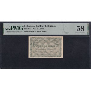 Lithuania, 5 Centai, 1922, Choice About UNC 58