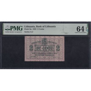 Litva, 2 centu, 1922, výberová kvalita UNC 64 EPQ